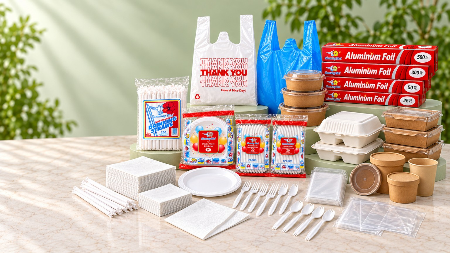 CASSCO packaging products including bags, foil, containers, straws, plates, napkins and cutlery