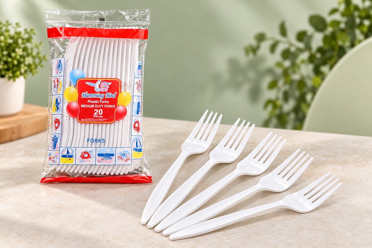 Humming Bird white plastic forks