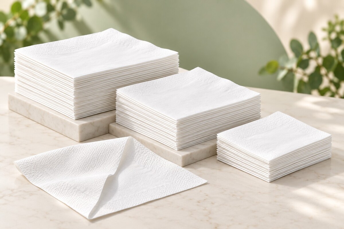 Stacks of white paper napkins