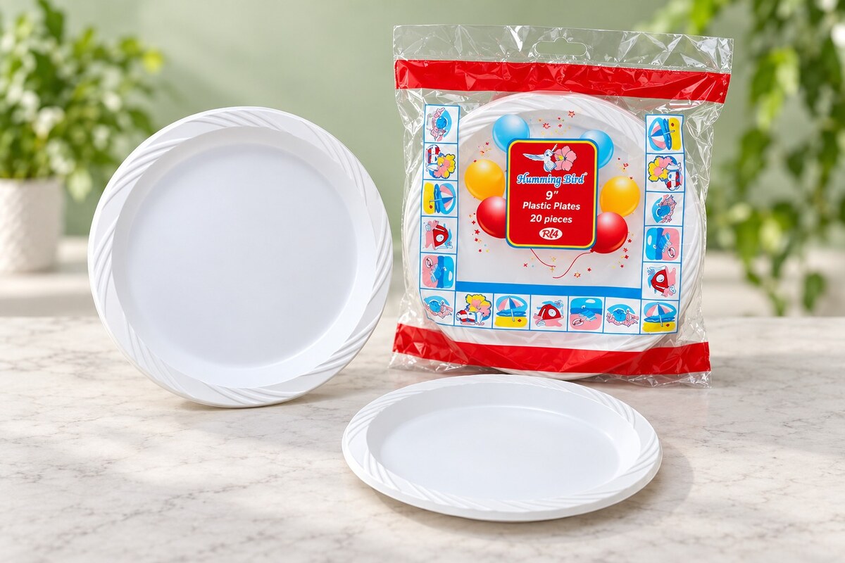 White Humming Bird plastic plates