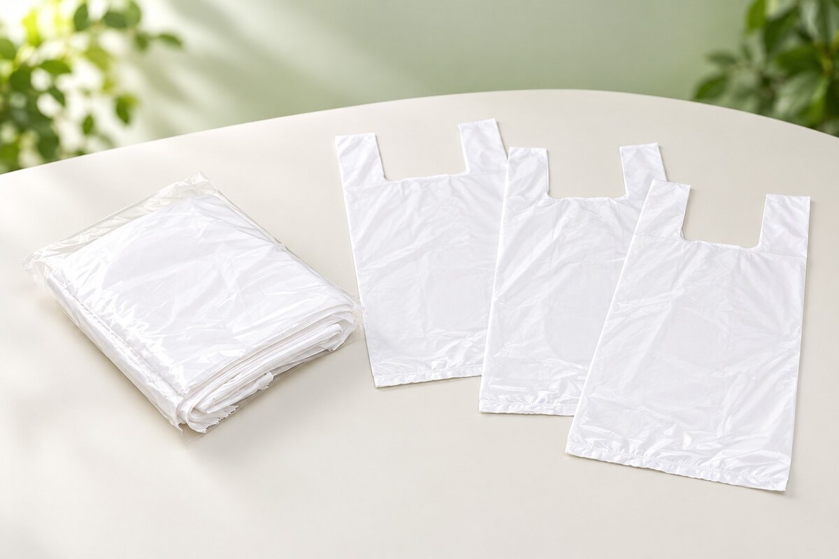White plastic T-shirt shopping bags